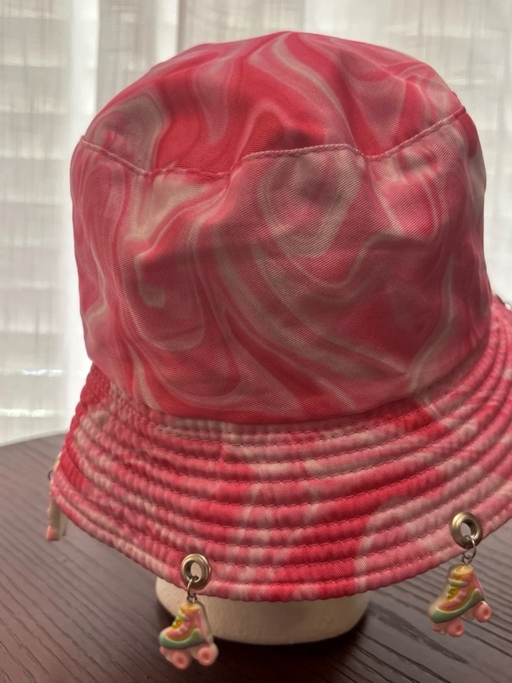 Pink Swirl Bucket Hat with Roller Skate Charms